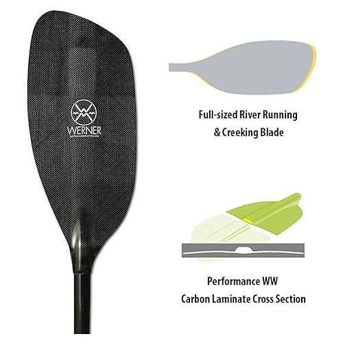  Werner Powerhouse Carbon Straight Shaft Whitewater Kayak Paddle