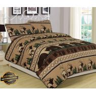 Werrox King, Queen, or Twin Quilt Bed Set Bear Elk Log Cabin Lodge Rustic | Queen Quilt Set Size | Quilt Style QLTR-291266622