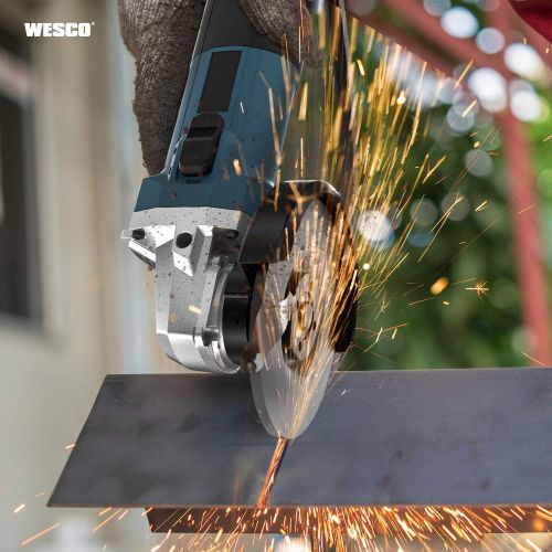  WESCO 6 Amp POWER Angle Grinder Tool, 11000RPM 4-1/2Inch Angle Grinder with Auxiliary Handle, Spanner, Safety Guard for Grinding, Cutting, 3 Metal Grinding Wheels