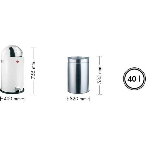  Wesco Kickboy-German Made-Step Trash Can, Powder Coated Steel, 10.6 Gallon / 40L, Almond