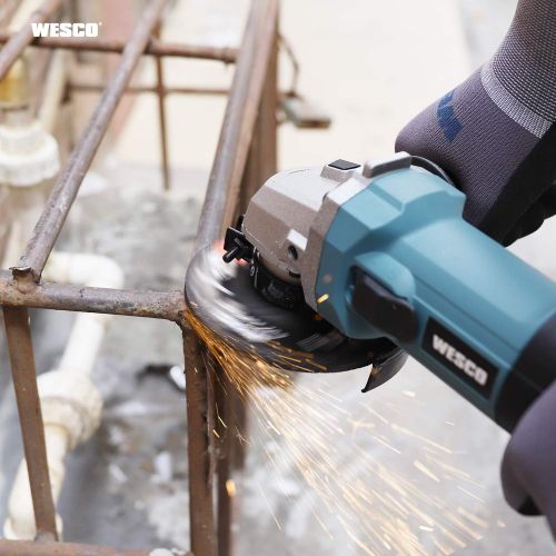  [아마존베스트]WESCO 6Amp Angle Grinder Tool, 11000RPM 4-1/2Inch Angle Grinder with Auxiliary Handle, Spanner, Safety Guard for Grinding, Cutting, 3 Metal Grinding Wheels/WS4751U.1