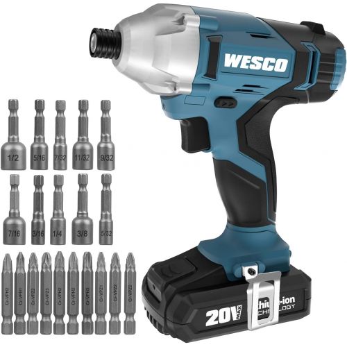  [아마존베스트]Impact Driver, WESCO 20V Max Cordless Impact Driver with 20Pcs Kit, 2.0Ah Lithium-ion Battery and Charger, 1/4 All-metal Hex Chuck, 1246 in-lbs Torque, 0-2400RPM Variable Speed /WS