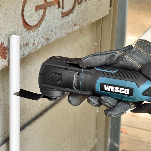  [아마존베스트]WESCO 2.5 A Oscillating Tool with 3.2°Oscillation Angle, 6 Variable Speed 11000~22000 OPM, Saw Blade, Wood Blade, Sanding Pad, 12Pcs Sanding Papers for Sanding, Cutting with Bag/WS