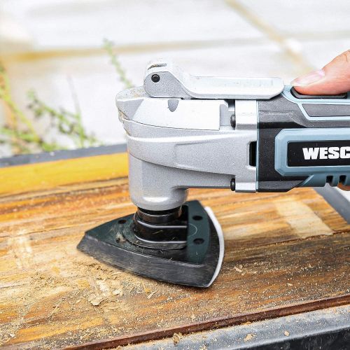  [아마존베스트]WESCO 20V Cordless Oscillating Tool Kit with 2.0Ah Li-ion Battery, 3° Oscillation Angle, 6 Variable Speed 5000~20000 OPM, 3 Blades, 1 Sanding Pad, 12Pcs Sanding Papers for Sanding