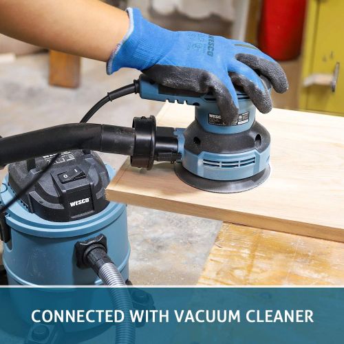  [아마존베스트]Random Orbit Sander, WESCO 3.0A Orbital Sander 5-Inch with 12Pcs Sanding Discs, Vancuum Adapter, Cyclone Box, Corded 6 Variable Speeds Electric Sander, Efficient Dust Collection Sy