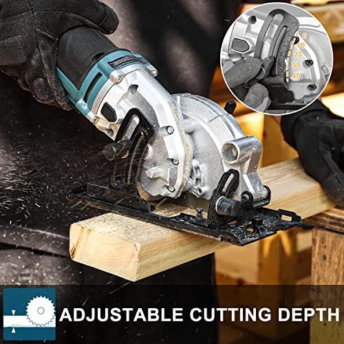  [아마존베스트]Mini Circular Saw, WESCO 4-1/2 6.0A Compact Circular Saw 5200 RPM Max. Cutting Depth 1-11/16(90°), 1-1/8(45°）with 2 TCT Blades and 1 Diamond Blade /WS3454U