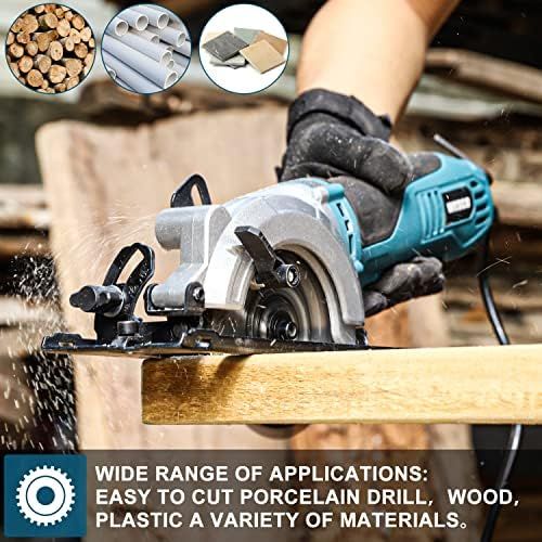  [아마존베스트]Mini Circular Saw, WESCO 4-1/2 6.0A Compact Circular Saw 5200 RPM Max. Cutting Depth 1-11/16(90°), 1-1/8(45°）with 2 TCT Blades and 1 Diamond Blade /WS3454U