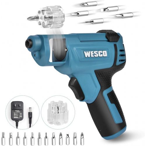  WESCO Power Cordless Screwdriver, Electric Screwdriver 4V Max 1.5Ah Rechargable Battery, 12 Pcs Screwdriver Bits, Front LED, Mini Screw Guns, Multifunctional Tools/WS2013U