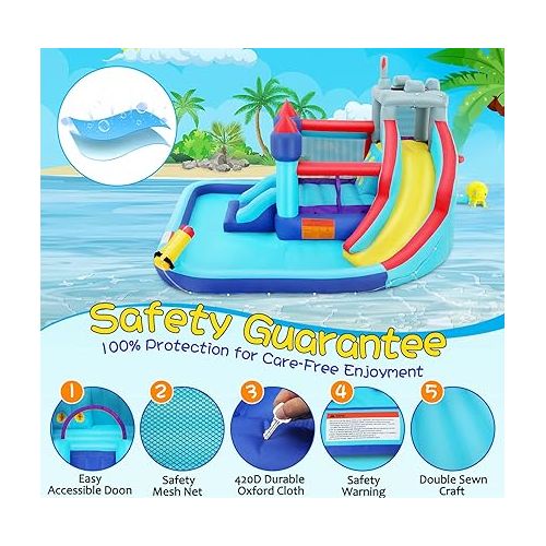  Wesoky Inflatable Bounce House Water Slide for kids, 10 in 1 Inflatable Water Park Bouncy House with 580W Blower, Sprinkler, Water Gun, Trampoline, Blow up Water Slides for Kids Backyard Jumper Castle