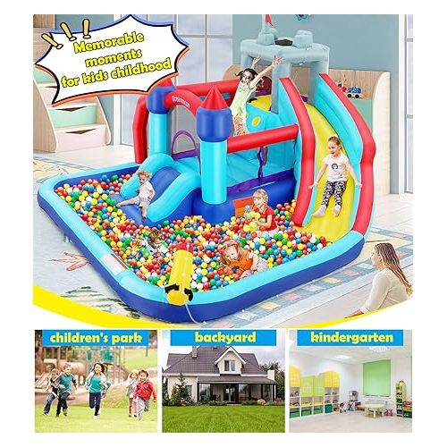  Wesoky Inflatable Bounce House Water Slide for kids, 10 in 1 Inflatable Water Park Bouncy House with 580W Blower, Sprinkler, Water Gun, Trampoline, Blow up Water Slides for Kids Backyard Jumper Castle