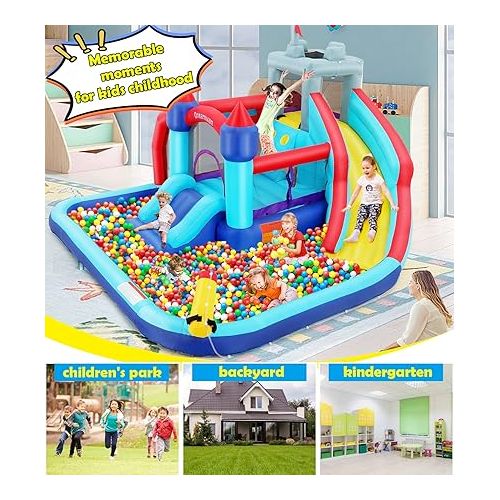  Wesoky Inflatable Bounce House Water Slide for kids, 10 in 1 Inflatable Water Park Bouncy House with 580W Blower, Sprinkler, Water Gun, Trampoline, Blow up Water Slides for Kids Backyard Jumper Castle