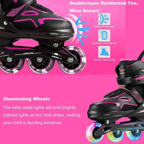  Wesoky Inline Skates for Kids and Adults, Roller Blades Adjustable 4 Sizes with Full Light Up Wheels for Girls Boys Beginners Patines 4 Ruedas for Indoor Outdoor Backyard Skating