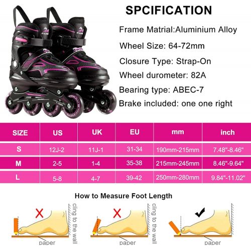  Wesoky Adjustable Inline Skates for Kids and Adults, Roller Blades with Light Up Wheels, Roller Skates for Women Men Girls Boys, Perfect for Outdoor Backyard Skating