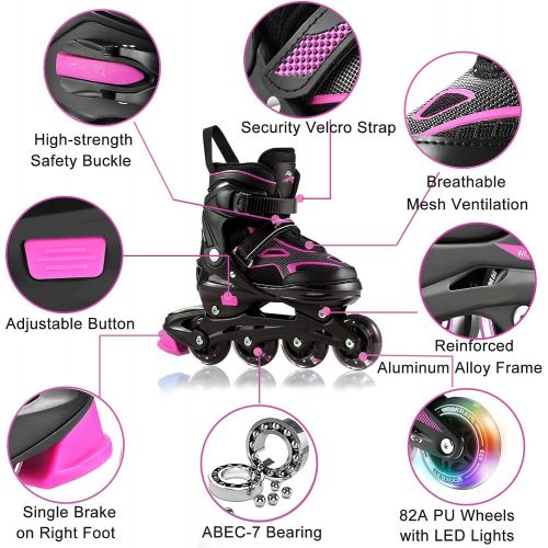  Wesoky Adjustable Inline Skates for Kids and Adults, Roller Blades with Light Up Wheels, Roller Skates for Women Men Girls Boys, Perfect for Outdoor Backyard Skating
