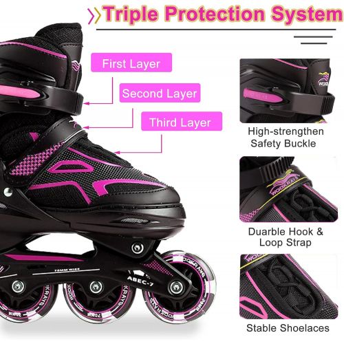  Wesoky Adjustable Inline Skates for Kids and Adults, Roller Blades with Light Up Wheels, Roller Skates for Women Men Girls Boys, Perfect for Outdoor Backyard Skating