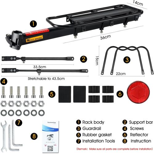  West Biking 110Lb Capacity Almost Universal Adjustable Bike Cargo Rack Cycling Equipment Stand Footstock Bicycle Luggage Carrier Racks with Reflective Logo