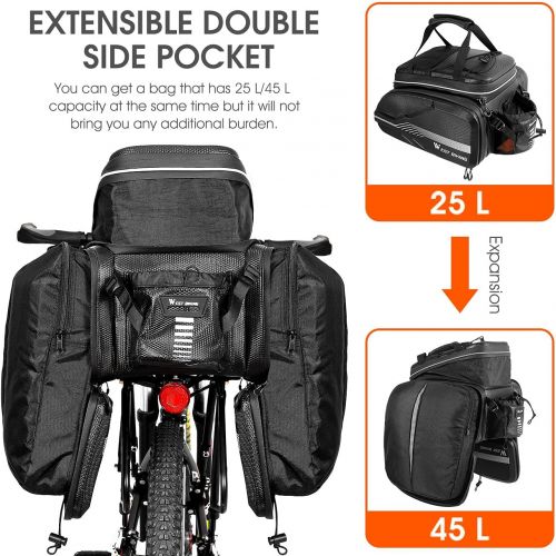  West Biking Bike Rack Bag Waterproof - Bike Pannier Bag 25 L/ 45 L & Bicycle Rack Trunk Bag With Bottle Holder, Bicycle Bags Rear Rack Luggage Carrier with Rain Cover for Outdoor