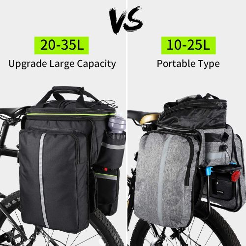  West Biking Bike Rear Pannier Bag Waterproof, 35L Large Capacity Multi-Function Bicycle Rack Rear Carrier Bag, Detachable Bike Tail Seat Trunk Bag Handbag Shoulder Strap Bike Stora