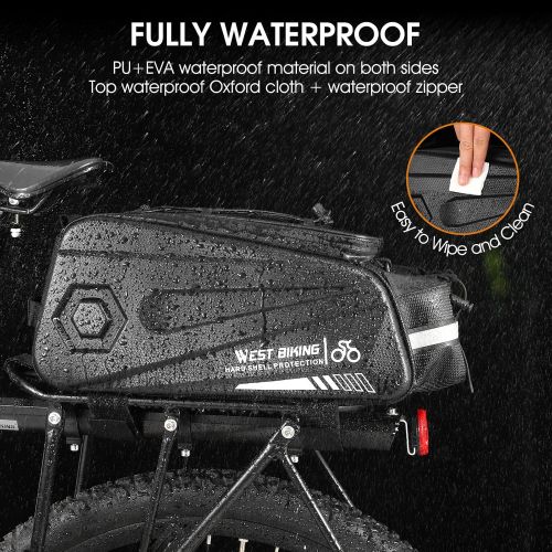  West Biking Bike Rear Seat Bag - Bicycle Trunk Pannier Bag, 8.6L Capacity Waterproof Bike Carrier Backseat Bag, Double Water Resistant Zipper, Cycling Back Seat Cargo Pouch with Sh