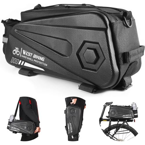  West Biking Bike Rear Seat Bag - Bicycle Trunk Pannier Bag, 8.6L Capacity Waterproof Bike Carrier Backseat Bag, Double Water Resistant Zipper, Cycling Back Seat Cargo Pouch with Sh