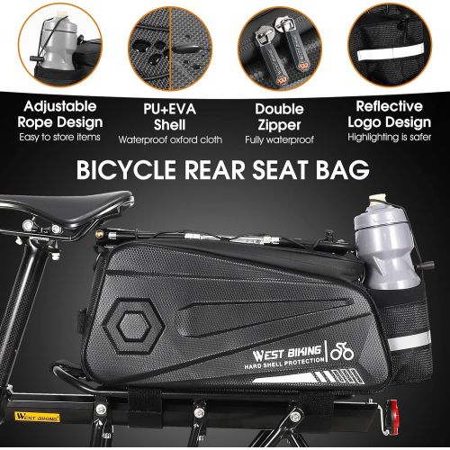  West Biking Bike Rear Seat Bag - Bicycle Trunk Pannier Bag, 8.6L Capacity Waterproof Bike Carrier Backseat Bag, Double Water Resistant Zipper, Cycling Back Seat Cargo Pouch with Sh