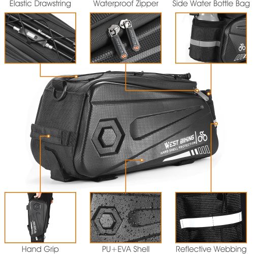  West Biking Bike Rear Seat Bag - Bicycle Trunk Pannier Bag, 8.6L Capacity Waterproof Bike Carrier Backseat Bag, Double Water Resistant Zipper, Cycling Back Seat Cargo Pouch with Sh