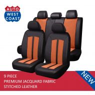 West Coast Auto Car Seat Covers Set for Auto, Truck, Van, SUV - Premium Level Leather & Jacquard Textured Fabric, Airbag Compatible, Universal Fit (9 Pieces) (Orange)
