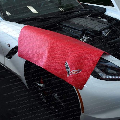  West Coast Corvette Corvette Fender Mat with C7 Crossed Flags Logo (Red)