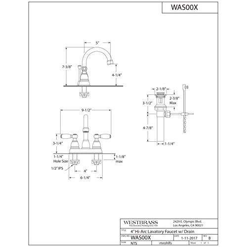  Westbrass WAS00X-07 2-Handle Hi-Arc Spout Centerset Bathroom Faucet, Satin Nickel