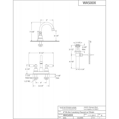  Westbrass WAS00X-07 2-Handle Hi-Arc Spout Centerset Bathroom Faucet, Satin Nickel