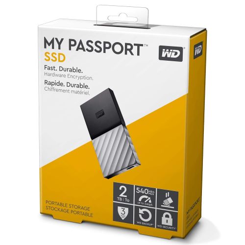  [아마존 핫딜]  [아마존핫딜]Western Digital WD My Passport SSD 2 TB, tragbare SSD Festplatte, USB C / 3.1 Gen 2 Ready; Kennwortschutz und Software fuer automatische Datensicherung, schwarz/silber metallic
