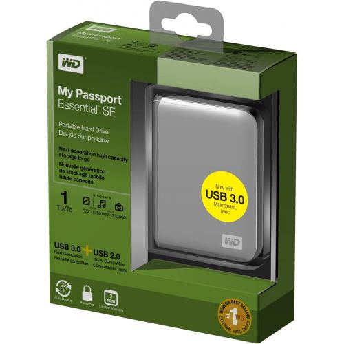  Western Digital WD My Passport Essential SE 1 TB USB 3.0/2.0 Ultra Portable External Hard Drive (Silver)