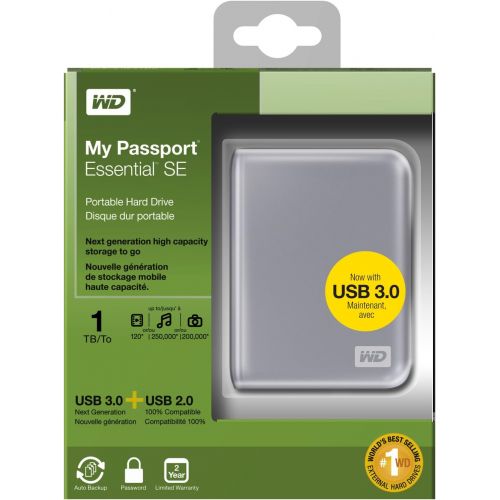  Western Digital WD My Passport Essential SE 1 TB USB 3.0/2.0 Ultra Portable External Hard Drive (Silver)