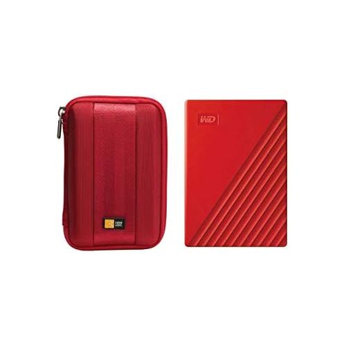  Western Digital WD 4TB My Passport USB 3.2 Gen 1 Slim Portable External Hard Drive (2019, Red) + Compact Hard Drive Case (Red) (4TB, Red)