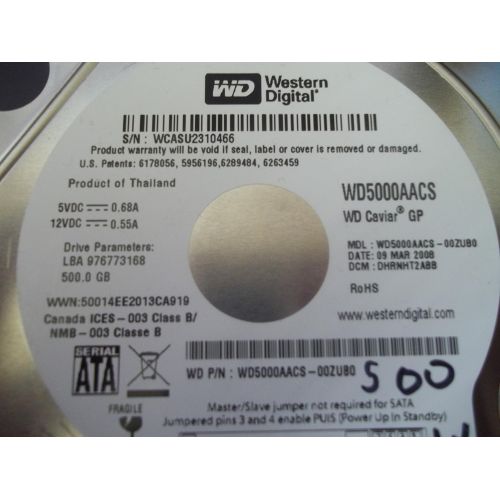  Western Digital Caviar Green 500 GB Bulk/OEM Hard Drive 3.5 Inch, 16 MB Cache, 5400 RPM SATA II WD5000AACS