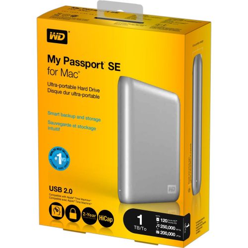  Western Digital WD My Passport SE for Mac 1 TB USB 2.0 Portable External Hard Drive (Silver)