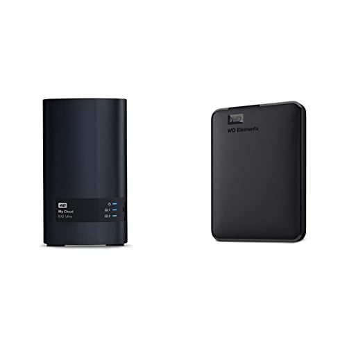  Western Digital WD 8TB My Cloud EX2 Ultra Network Attached Storage - NAS - WDBVBZ0080JCH-NESN & 2TB Elements Portable External Hard Drive, USB 3.0, Compatible with PC, Mac, PS4 & Xbox - WDBU6Y0020