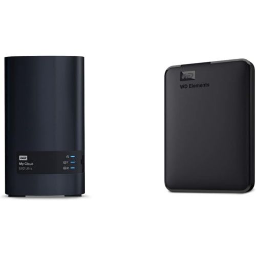  Western Digital WD 8TB My Cloud EX2 Ultra Network Attached Storage - NAS - WDBVBZ0080JCH-NESN & 2TB Elements Portable External Hard Drive, USB 3.0, Compatible with PC, Mac, PS4 & Xbox - WDBU6Y0020