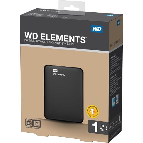  Western Digital WD 1TB WD Elements Portable USB 3.0 Hard Drive Storage (WDBUZG0010BBK-EESN)