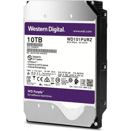  Western Digital 10TB WD Purple Surveillance Internal Hard Drive - SATA 6 Gb/s, , 256 MB Cache, 3.5 - WD101PURZ (Old Version)