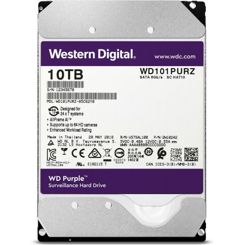  Western Digital 10TB WD Purple Surveillance Internal Hard Drive - SATA 6 Gb/s, , 256 MB Cache, 3.5 - WD101PURZ (Old Version)