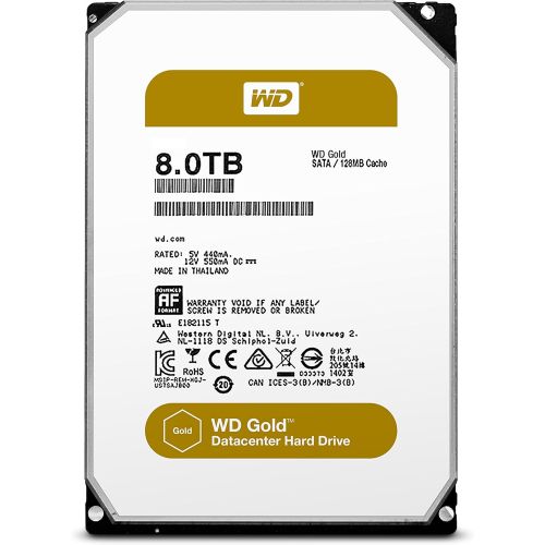  Western Digital WD Gold 8TB Datacenter Hard Disk Drive - 7200 RPM Class SATA 6 Gb/s 128MB Cache 3.5 Inch - WD8002FRYZ