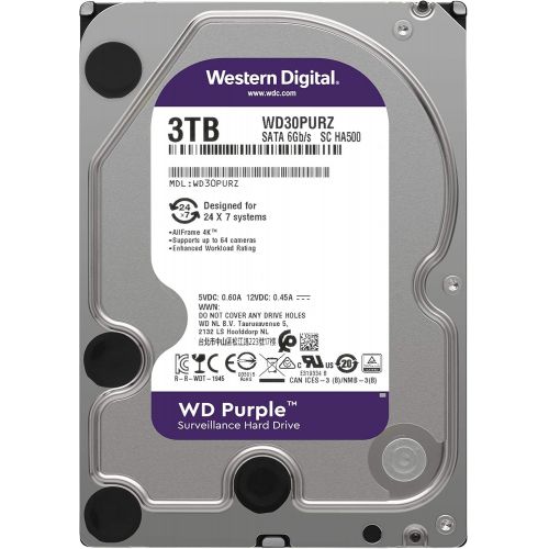  Western Digital WD Purple 3 TB Surveillance Hard Disk Drive, Intellipower 3.5 Inch SATA 6 Gb/s 64 MB Cache 5400 RPM - FFP Option