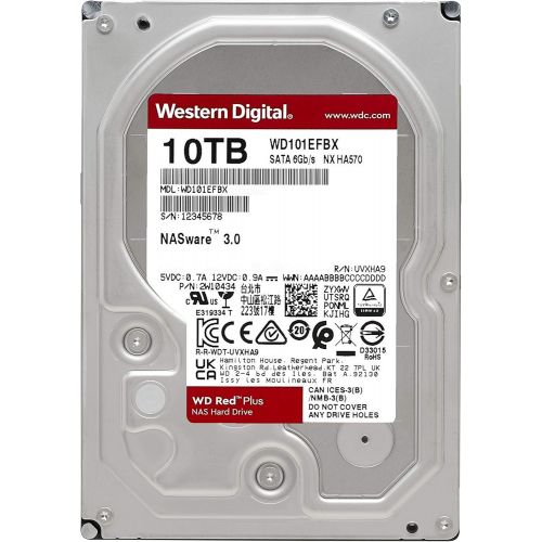  Western Digital 10TB WD Red Plus NAS Internal Hard Drive HDD - 7200 RPM, SATA 6 Gb/s, CMR, 256 MB Cache, 3.5 - WD101EFBX