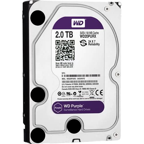  Western Digital WD Purple 2TB Surveillance Hard Disk Drive - 5400 RPM Class SATA 6 Gb/s 64MB Cache 3.5 Inch - WD20PURX [Old Version]