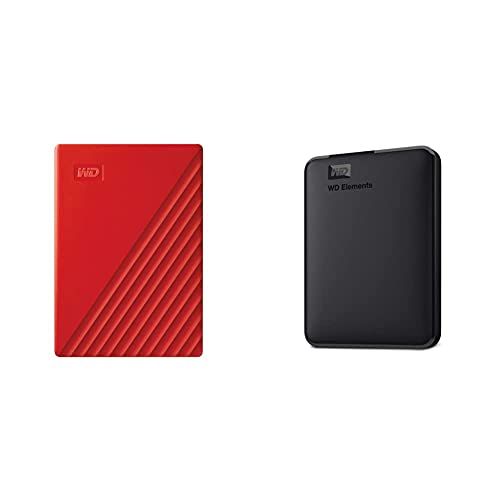  Western Digital WD 2TB My Passport Portable External Hard Drive HDD, USB 3.0, USB 2.0 Compatible, Red - WDBYVG0020BRD-WESN & 2TB Elements Portable External Hard Drive HDD, USB 3.0 - BU6Y0020BBK-WE