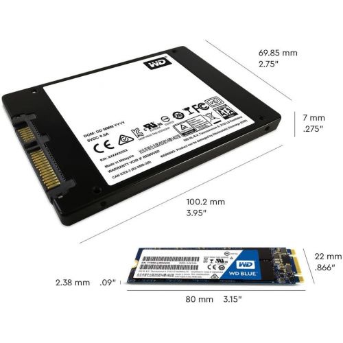  [아마존베스트]Western Digital 500GB WD Blue 3D NAND Internal PC SSD - SATA III 6 Gb/s, M.2 2280, Up to 560 MB/s - WDS500G2B0B