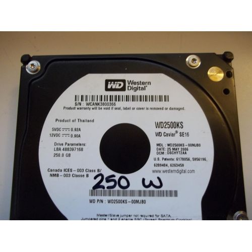  Western Digital Caviar 250GB SATA Hard Drive 16 MB Cache (WD2500KS)