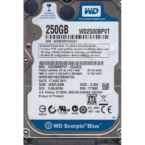  Western Digital WD2500BPVT - 22JJ5T0 250GB 5400 WD2500BPVT - 22JJ5T0 SATA T0 Laptop 2.5 978