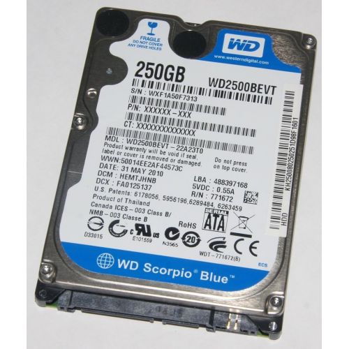  Western Digital WD2500BEVT Scorpio Blue 250GB 5400 RPM SATA-II 7-pin 2.5 Inch 8MB Buffer Notebook Drive.